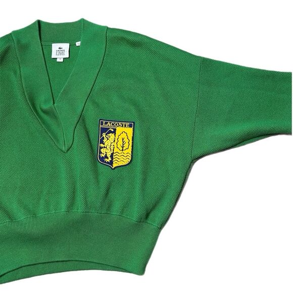 Lacoste Live V-Neck Emblem Blazon Patch Sweater Green Size 38 - M - Picture 6 of 13
